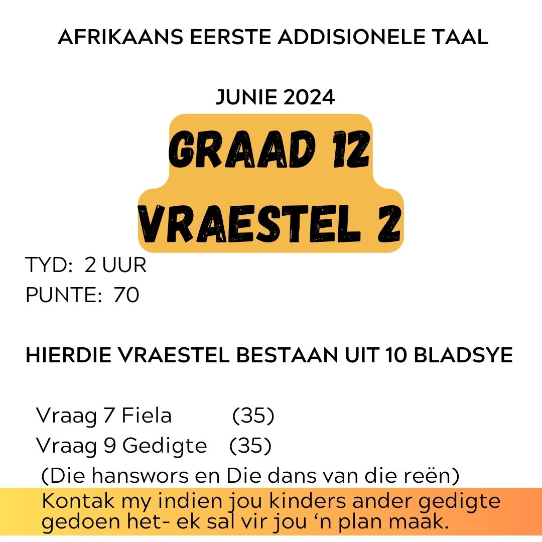 Graad 12 Afrikaans EAT Junie Vraestel 2 2024 (Fiela en gedigte, uit 70)