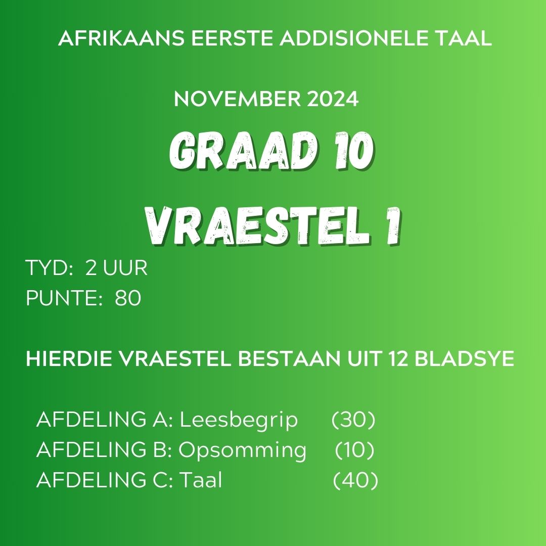 Graad 10 Afrikaans EAT November Vraestel 1 2024 (uit 80)