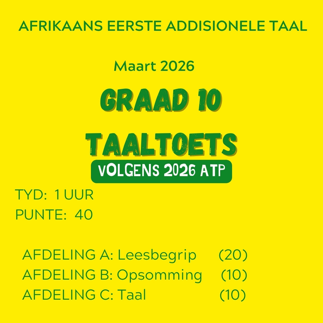 Graad 10 Afrikaans EAT Taak 3 Taaltoets 2026