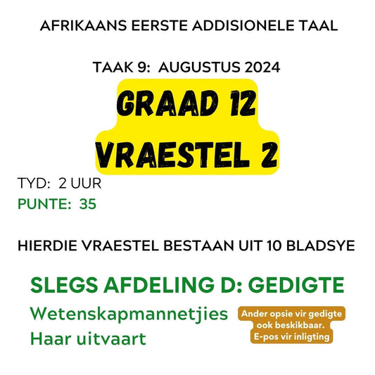 Graad 12 Afrikaans EAT Prelim Vraestel 2 2024 (slegs Afdeling D: Wetenskapmannetjies / Haar uitvaart)