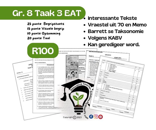 Graad 8 Afrikaans EAT Taak 3 2024 (begrip, visuele begrip, opsomming, taal)