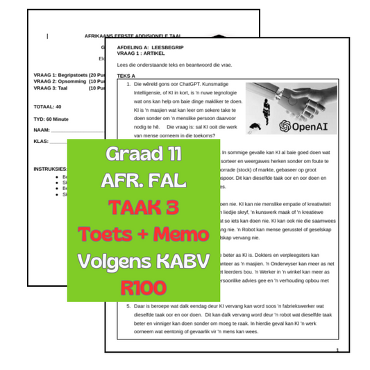 Graad 11 Afrikaans EAT Taak 3 2024 (toets uit 40)