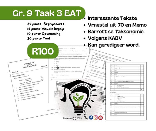 Graad 9 Afrikaans EAT Taak 3 2024 (begrip, visuele begrip, opsomming, taal)